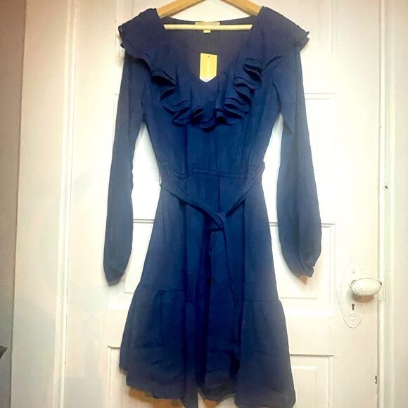NWTs Michael Kors Ruffled V-Neck Tiered Hem Dress Size Medium - Picture 2 of 13